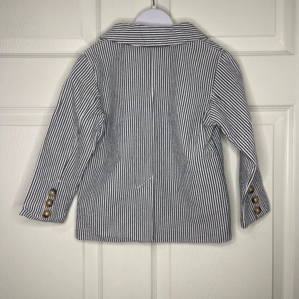 Cherokee Striped Seersucker Blazer Boys Size 3T Blue‎ White Notch Lapel Cotton